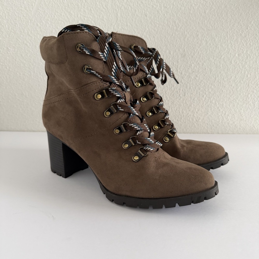 Kelly & Katie Yustin Bootie Lace Up Block Heel Brown Size 10M